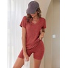 image:imageEkouaer Biker Short Sets Women 2 Piece Outfits Ribbed Pajama Short Sleeve Workout SetDark Red