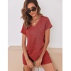 image:imageEkouaer Biker Short Sets Women 2 Piece Outfits Ribbed Pajama Short Sleeve Workout SetDark Red