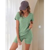 image:imageEkouaer Biker Short Sets Women 2 Piece Outfits Ribbed Pajama Short Sleeve Workout SetGreen