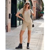image:imageEkouaer Biker Short Sets Women 2 Piece Outfits Ribbed Pajama Short Sleeve Workout SetKhaki