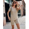 image:imageEkouaer Biker Short Sets Women 2 Piece Outfits Ribbed Pajama Short Sleeve Workout SetKhaki