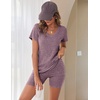 image:imageEkouaer Biker Short Sets Women 2 Piece Outfits Ribbed Pajama Short Sleeve Workout SetPurple