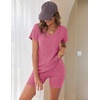image:imageEkouaer Biker Short Sets Women 2 Piece Outfits Ribbed Pajama Short Sleeve Workout SetRose Red