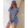 image:imageEkouaer Biker Short Sets Women 2 Piece Outfits Ribbed Pajama Short Sleeve Workout SetRoyal Blue