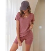 image:imageEkouaer Biker Short Sets Women 2 Piece Outfits Ribbed Pajama Short Sleeve Workout SetWine Red