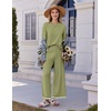 image:imageEkouaer Lounge Set for Women Travel Outfits 2 Piece Sets Short Sleeve Sweater Top Wide Leg Long Pants LoungewearArmy Green