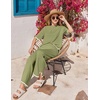 image:imageEkouaer Lounge Set for Women Travel Outfits 2 Piece Sets Short Sleeve Sweater Top Wide Leg Long Pants LoungewearArmy Green