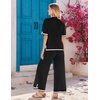 image:imageEkouaer Lounge Set for Women Travel Outfits 2 Piece Sets Short Sleeve Sweater Top Wide Leg Long Pants LoungewearBlack