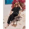 image:imageEkouaer Lounge Set for Women Travel Outfits 2 Piece Sets Short Sleeve Sweater Top Wide Leg Long Pants LoungewearBlack