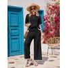 image:imageEkouaer Lounge Set for Women Travel Outfits 2 Piece Sets Short Sleeve Sweater Top Wide Leg Long Pants LoungewearBlack