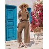 image:imageEkouaer Lounge Set for Women Travel Outfits 2 Piece Sets Short Sleeve Sweater Top Wide Leg Long Pants LoungewearBrown