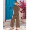 image:imageEkouaer Lounge Set for Women Travel Outfits 2 Piece Sets Short Sleeve Sweater Top Wide Leg Long Pants LoungewearBrown