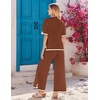 image:imageEkouaer Lounge Set for Women Travel Outfits 2 Piece Sets Short Sleeve Sweater Top Wide Leg Long Pants LoungewearCaramel