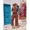 image:imageEkouaer Lounge Set for Women Travel Outfits 2 Piece Sets Short Sleeve Sweater Top Wide Leg Long Pants LoungewearCaramel