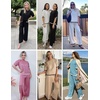 image:imageEkouaer Lounge Set for Women Travel Outfits 2 Piece Sets Short Sleeve Sweater Top Wide Leg Long Pants LoungewearDark Peacock Blue
