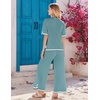 image:imageEkouaer Lounge Set for Women Travel Outfits 2 Piece Sets Short Sleeve Sweater Top Wide Leg Long Pants LoungewearDark Peacock Blue
