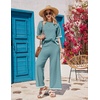 image:imageEkouaer Lounge Set for Women Travel Outfits 2 Piece Sets Short Sleeve Sweater Top Wide Leg Long Pants LoungewearDark Peacock Blue