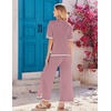 image:imageEkouaer Lounge Set for Women Travel Outfits 2 Piece Sets Short Sleeve Sweater Top Wide Leg Long Pants LoungewearDark Pink