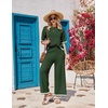 image:imageEkouaer Lounge Set for Women Travel Outfits 2 Piece Sets Short Sleeve Sweater Top Wide Leg Long Pants LoungewearGreen