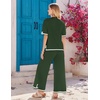 image:imageEkouaer Lounge Set for Women Travel Outfits 2 Piece Sets Short Sleeve Sweater Top Wide Leg Long Pants LoungewearGreen