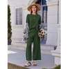 image:imageEkouaer Lounge Set for Women Travel Outfits 2 Piece Sets Short Sleeve Sweater Top Wide Leg Long Pants LoungewearGreen