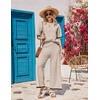 image:imageEkouaer Lounge Set for Women Travel Outfits 2 Piece Sets Short Sleeve Sweater Top Wide Leg Long Pants LoungewearMoon Gray