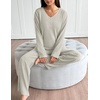 image:imageEkouaer Lounge Sets for Women Long Sleeve Knit Ribbed Pajama Sets 2 Piece Casual Loungewear with PocketsApricot