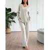 image:imageEkouaer Lounge Sets for Women Long Sleeve Knit Ribbed Pajama Sets 2 Piece Casual Loungewear with PocketsApricot