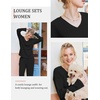 image:imageEkouaer Lounge Sets for Women Long Sleeve Knit Ribbed Pajama Sets 2 Piece Casual Loungewear with PocketsBlack