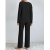 image:imageEkouaer Lounge Sets for Women Long Sleeve Knit Ribbed Pajama Sets 2 Piece Casual Loungewear with PocketsBlack