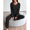 image:imageEkouaer Lounge Sets for Women Long Sleeve Knit Ribbed Pajama Sets 2 Piece Casual Loungewear with PocketsBlack