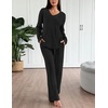 image:imageEkouaer Lounge Sets for Women Long Sleeve Knit Ribbed Pajama Sets 2 Piece Casual Loungewear with PocketsBlack