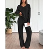 image:imageEkouaer Lounge Sets for Women Long Sleeve Knit Ribbed Pajama Sets 2 Piece Casual Loungewear with PocketsBlack