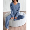 image:imageEkouaer Lounge Sets for Women Long Sleeve Knit Ribbed Pajama Sets 2 Piece Casual Loungewear with PocketsCaptains Blue
