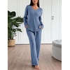 image:imageEkouaer Lounge Sets for Women Long Sleeve Knit Ribbed Pajama Sets 2 Piece Casual Loungewear with PocketsCaptains Blue