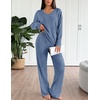 image:imageEkouaer Lounge Sets for Women Long Sleeve Knit Ribbed Pajama Sets 2 Piece Casual Loungewear with PocketsCaptains Blue