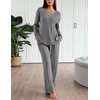 image:imageEkouaer Lounge Sets for Women Long Sleeve Knit Ribbed Pajama Sets 2 Piece Casual Loungewear with PocketsDark Gray
