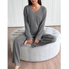 image:imageEkouaer Lounge Sets for Women Long Sleeve Knit Ribbed Pajama Sets 2 Piece Casual Loungewear with PocketsDark Gray