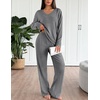 image:imageEkouaer Lounge Sets for Women Long Sleeve Knit Ribbed Pajama Sets 2 Piece Casual Loungewear with PocketsDark Gray