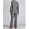 image:imageEkouaer Lounge Sets for Women Long Sleeve Knit Ribbed Pajama Sets 2 Piece Casual Loungewear with PocketsDark Gray
