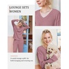 image:imageEkouaer Lounge Sets for Women Long Sleeve Knit Ribbed Pajama Sets 2 Piece Casual Loungewear with PocketsDusty Rose