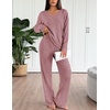 image:imageEkouaer Lounge Sets for Women Long Sleeve Knit Ribbed Pajama Sets 2 Piece Casual Loungewear with PocketsDusty Rose