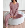image:imageEkouaer Lounge Sets for Women Long Sleeve Knit Ribbed Pajama Sets 2 Piece Casual Loungewear with PocketsDusty Rose