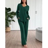 image:imageEkouaer Lounge Sets for Women Long Sleeve Knit Ribbed Pajama Sets 2 Piece Casual Loungewear with PocketsGreen