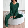 image:imageEkouaer Lounge Sets for Women Long Sleeve Knit Ribbed Pajama Sets 2 Piece Casual Loungewear with PocketsGreen