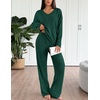 image:imageEkouaer Lounge Sets for Women Long Sleeve Knit Ribbed Pajama Sets 2 Piece Casual Loungewear with PocketsGreen
