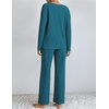 image:imageEkouaer Lounge Sets for Women Long Sleeve Knit Ribbed Pajama Sets 2 Piece Casual Loungewear with PocketsGreen Blue