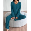 image:imageEkouaer Lounge Sets for Women Long Sleeve Knit Ribbed Pajama Sets 2 Piece Casual Loungewear with PocketsGreen Blue