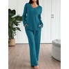 image:imageEkouaer Lounge Sets for Women Long Sleeve Knit Ribbed Pajama Sets 2 Piece Casual Loungewear with PocketsGreen Blue