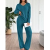 image:imageEkouaer Lounge Sets for Women Long Sleeve Knit Ribbed Pajama Sets 2 Piece Casual Loungewear with PocketsGreen Blue